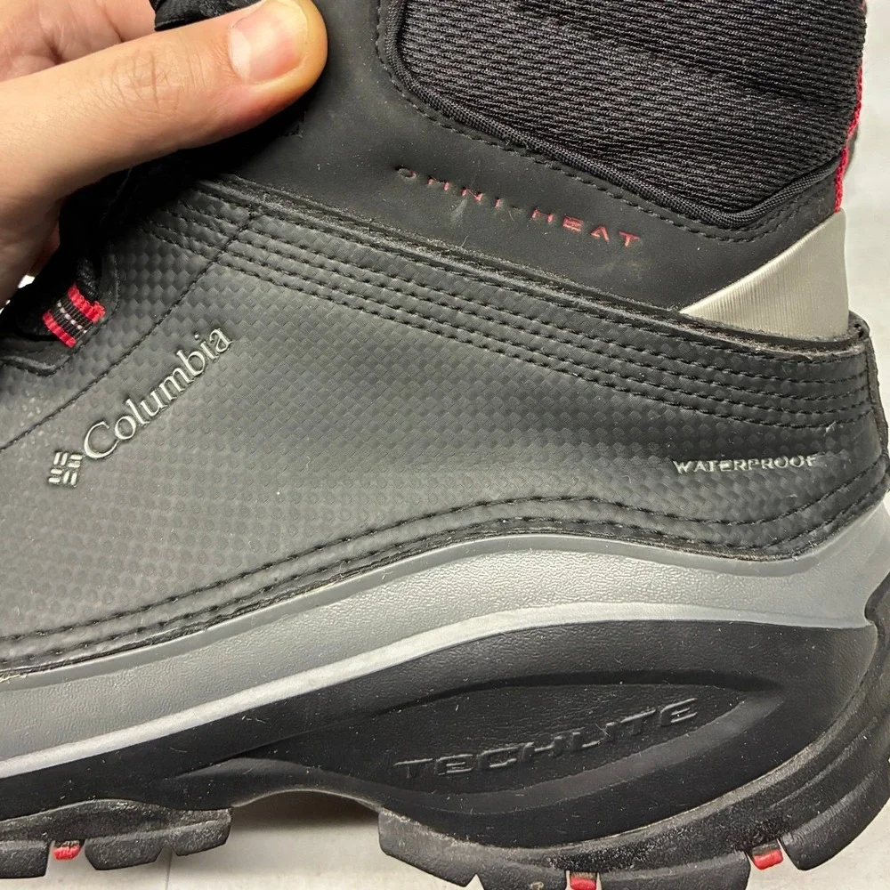 Columbia Bugaboot Plus II Boots Men's 10.5 Black Red Omni Heat Waterproof
